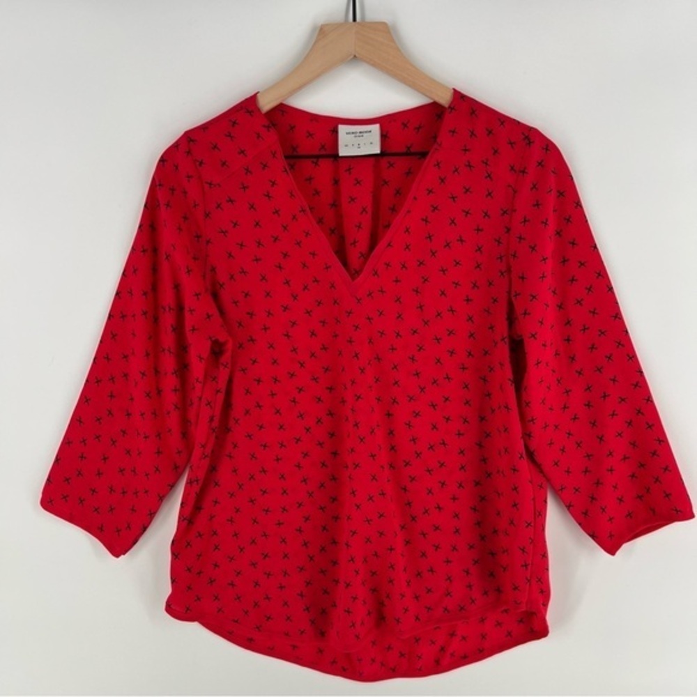 Vero Moda Novelty‎ Print Scissors Lightweight Chiffon V-Neck Top Hair Salon